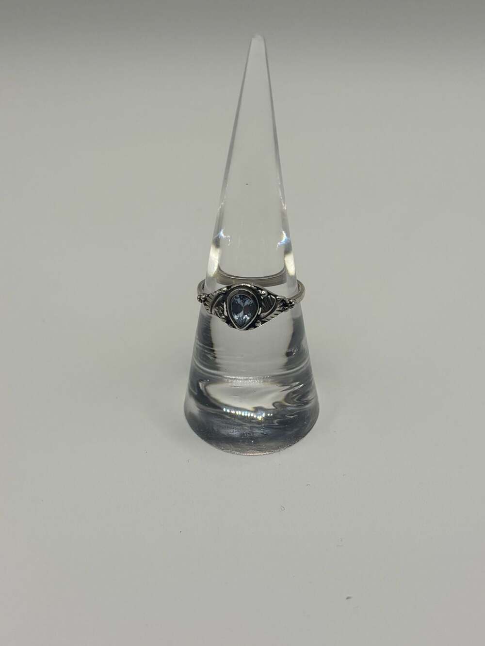 KC Sterling Silver Pear Cut Blue Stone Ring Size 7